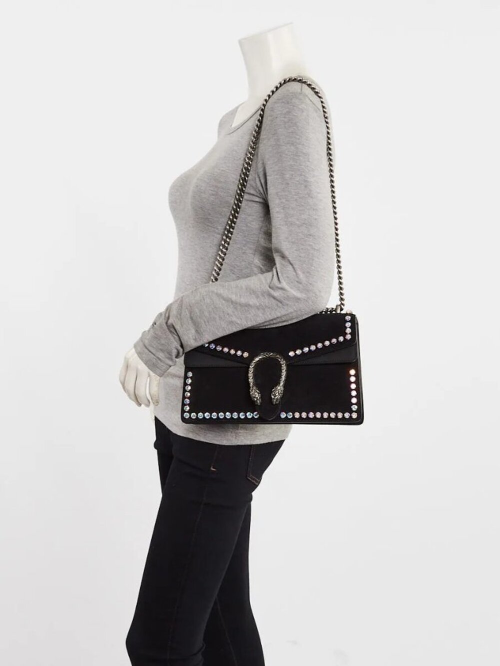 Gucci Black Suede Crystal Small Dionysus Shoulder Bag